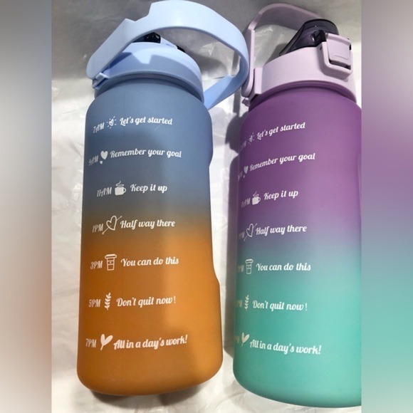 Green purple ombre motivational words time to drink reusable sports water bottle - Picture 3 of 11